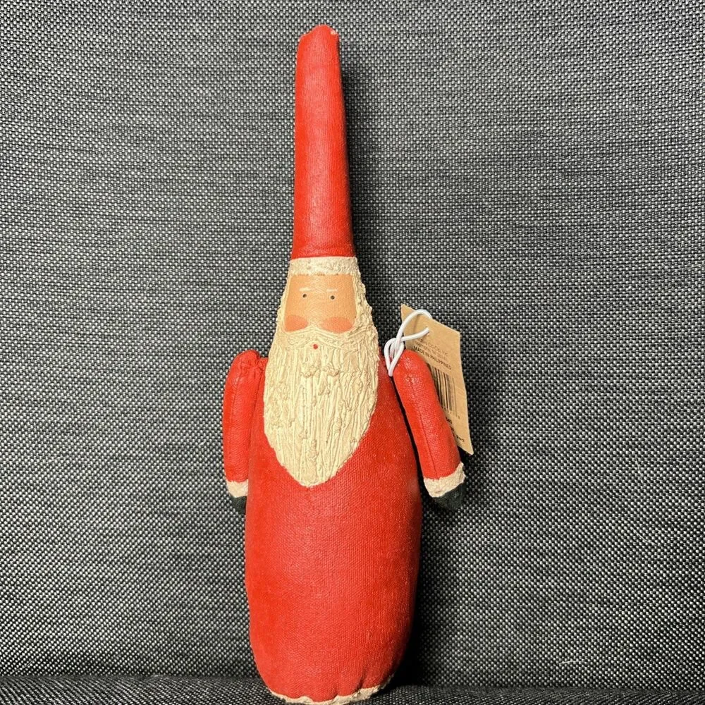 Creative Co-Op NWT Hand Painted Canvas Folk Art Santa Claus Figurine 9 3/4”